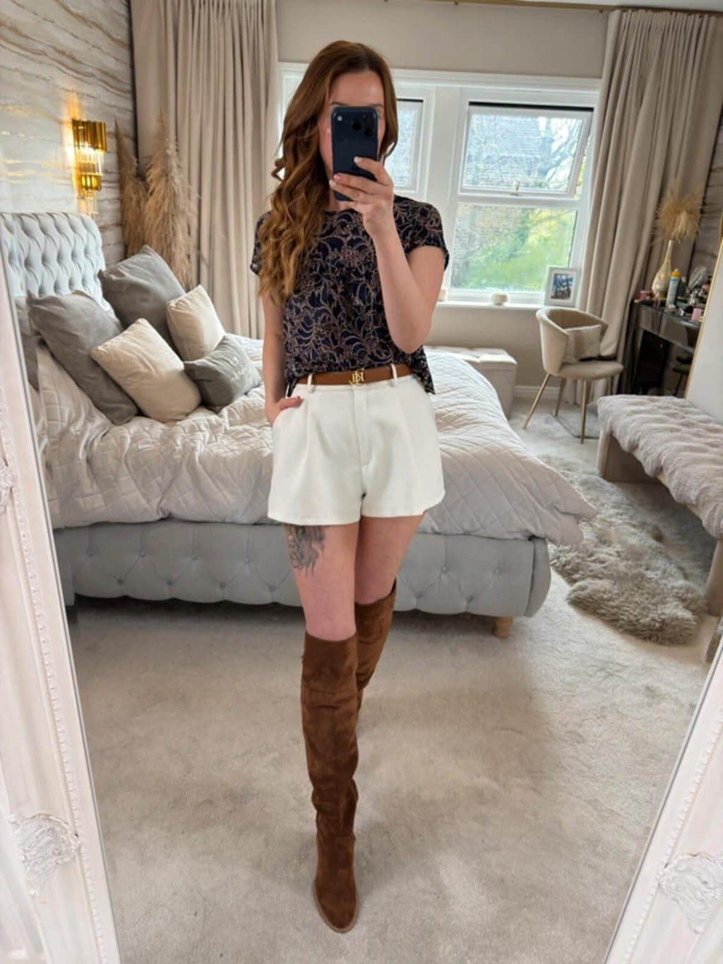 Zara Navy Semi Sheer Lace Blouse Small