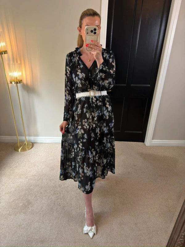 H&M Black Floral Sheer Oversized Dress XS