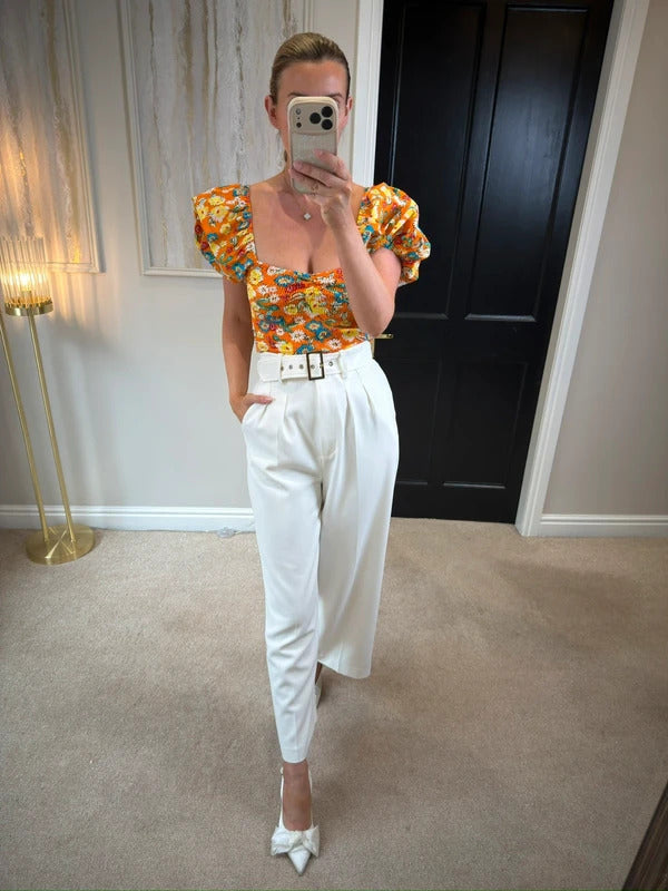 Zara Orange Puff Sleeve Crop Top 8/10