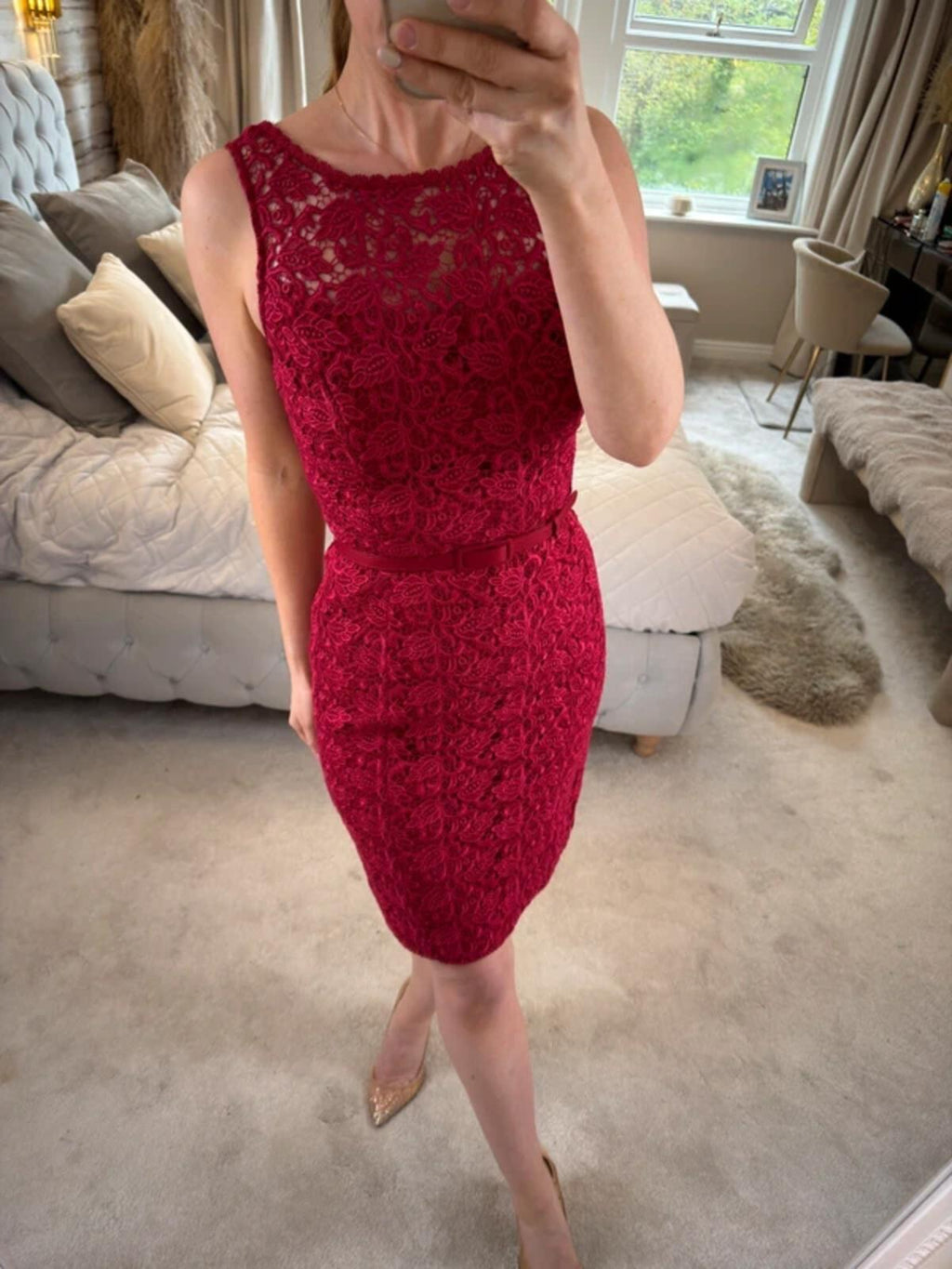 White House Black Market Red Lace Dress Small