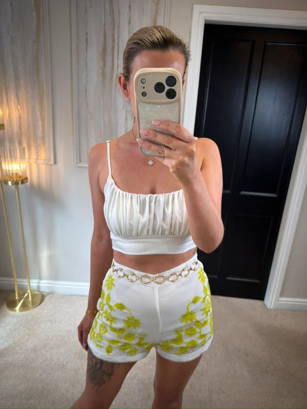 Topshop White & Green Embroidered Shorts 8