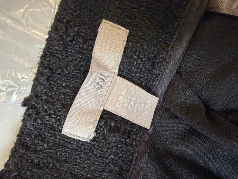 H&M Black Tweed Diamanté Skirt 12