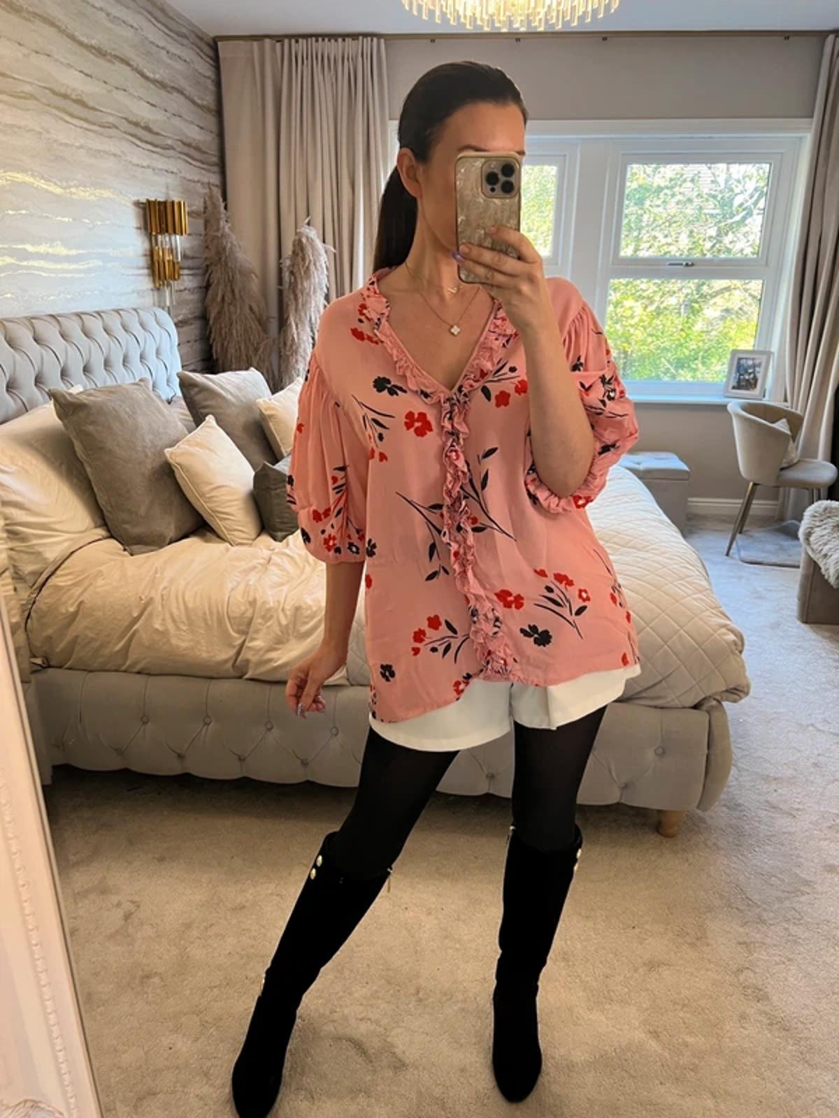 River Island Pink Floral Blouse 16