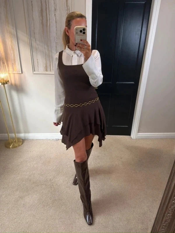Zara Brown Asymmetrical Dress Small