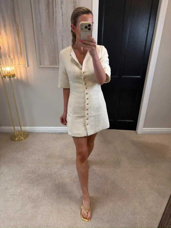 H&M Cream Tweed Effect Mini Dress XS