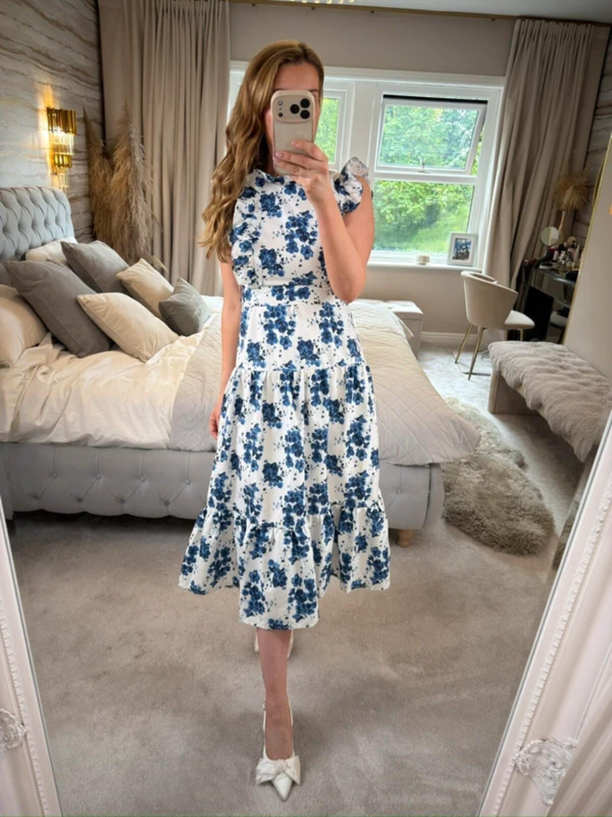 Anne Louise Boutique Gardenia White & Navy Floral Midi Dress 8