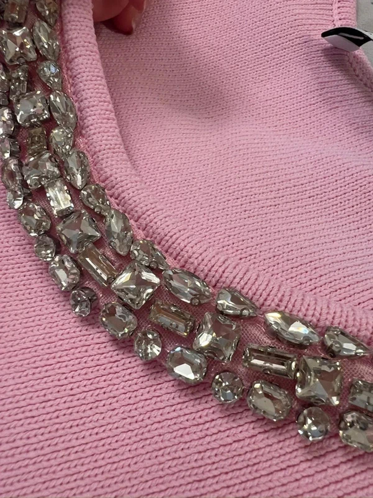 Zara Pink Knitted Embellished Mini Dress Small