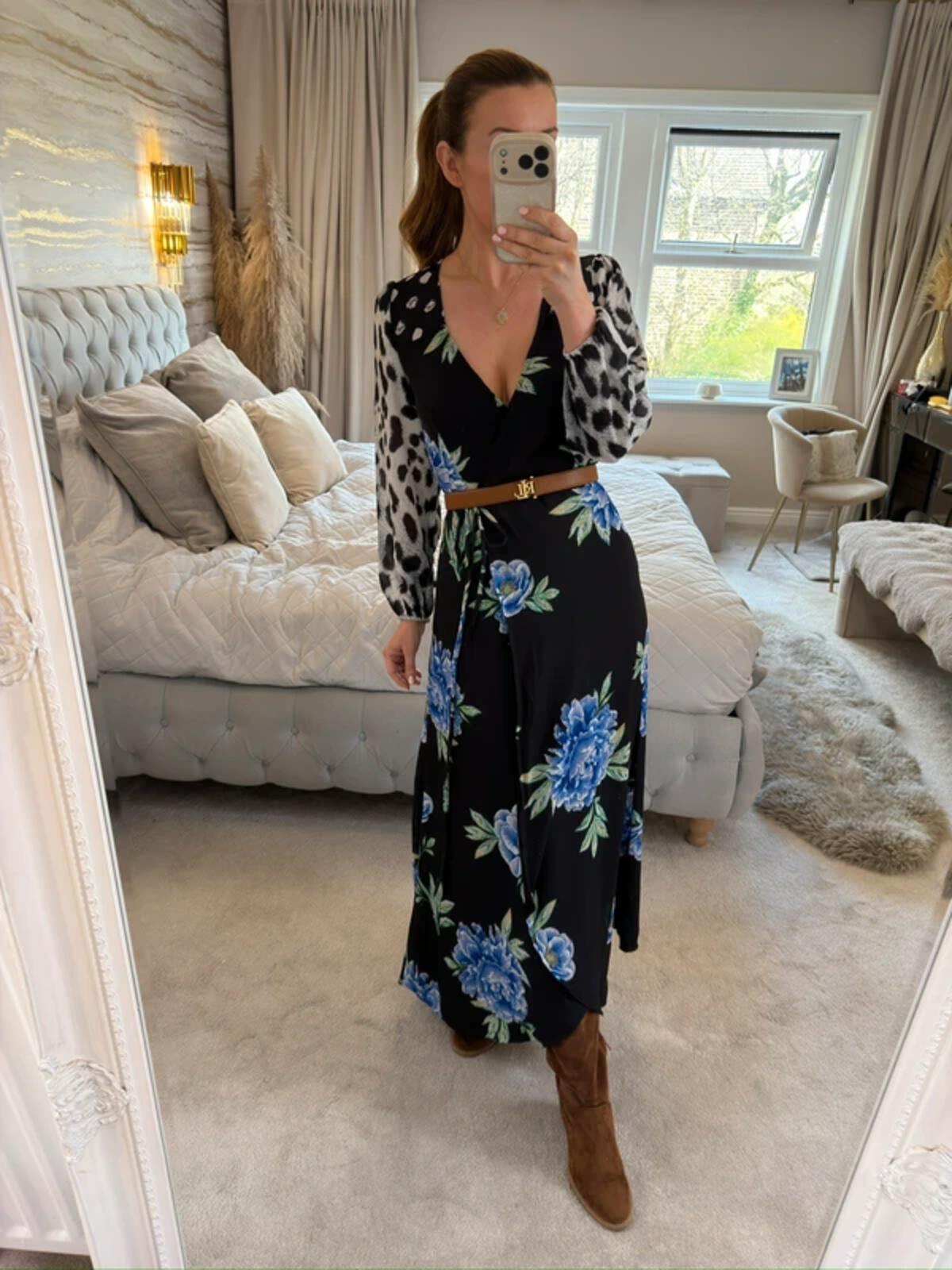 Dancing Leopard Black Floral Tie Maxi Dress XS