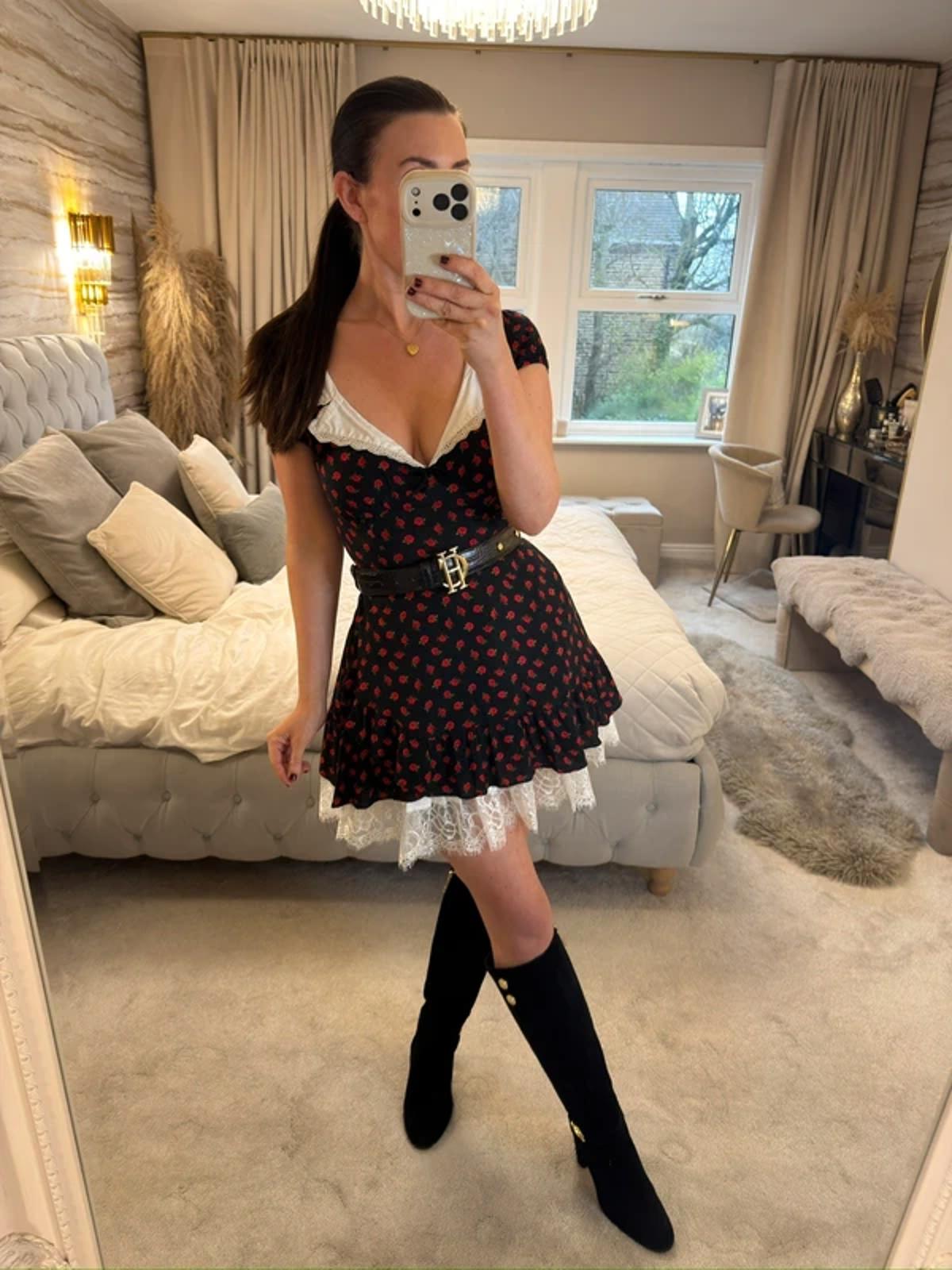 Kimchi Blue Black Rose Collared Mini Dress XS