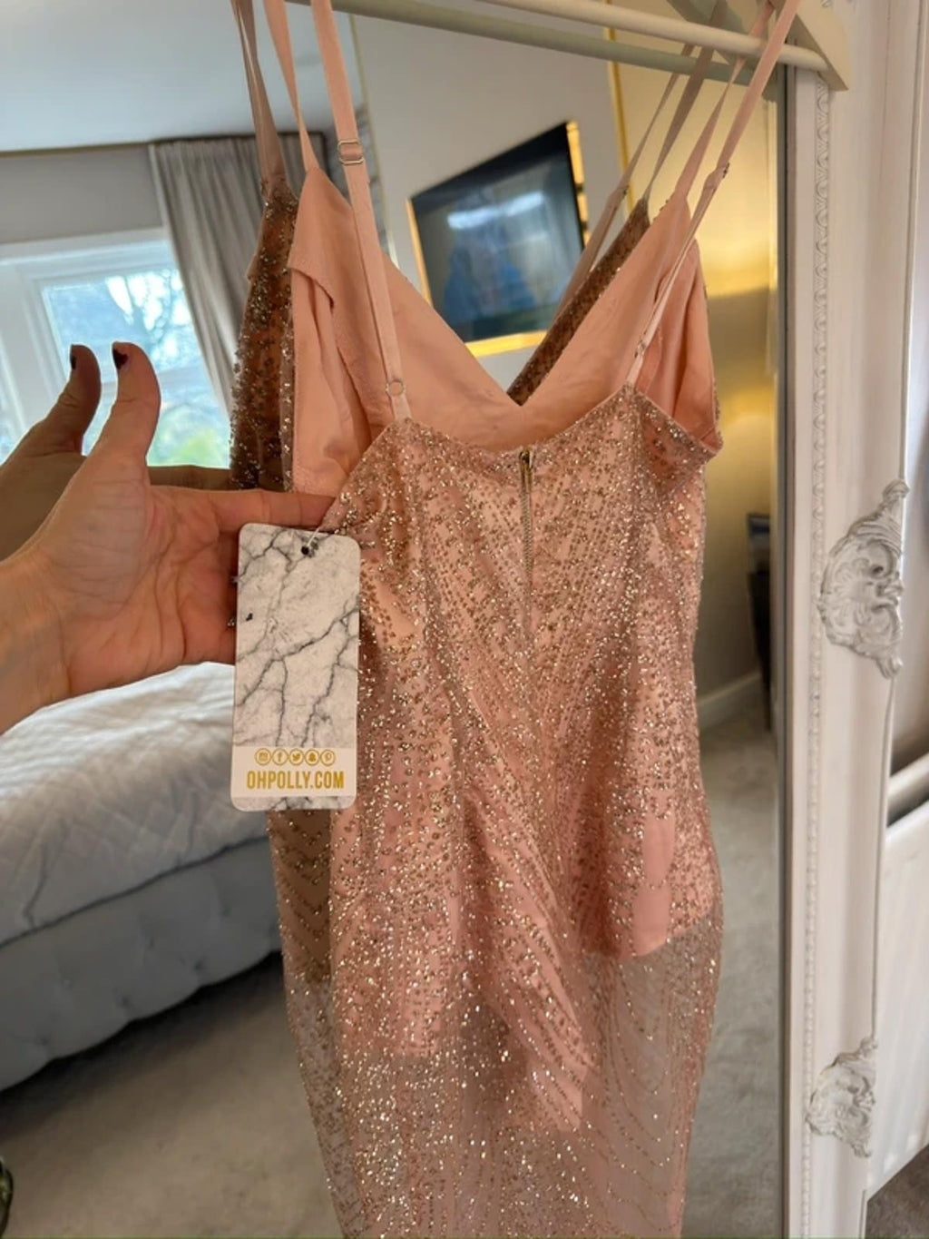 BNWT Oh Polly Nude Embellished Sheer Dress 6