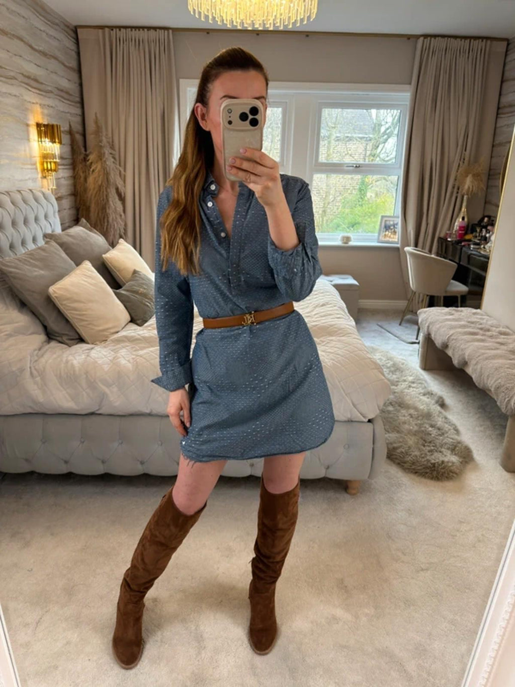 Jack Wills Blue Textured Belted Shirt Dress 8