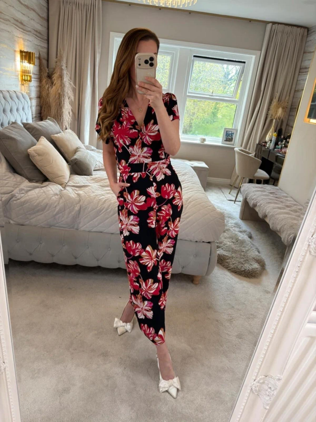 Whistles Black & Red Floral Jumpsuit Small