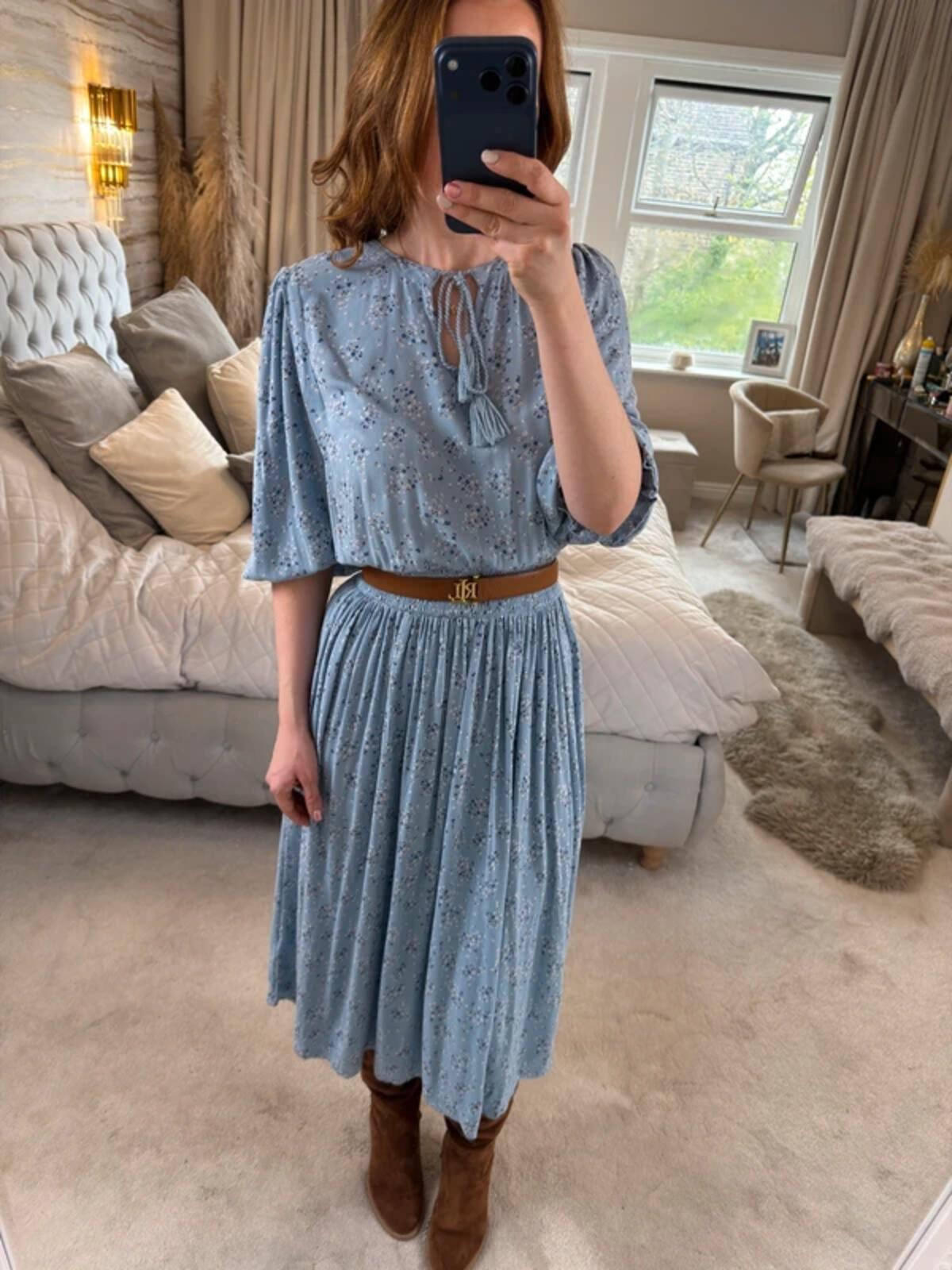 M&S Blue Floral Tassel Midi Dress 16