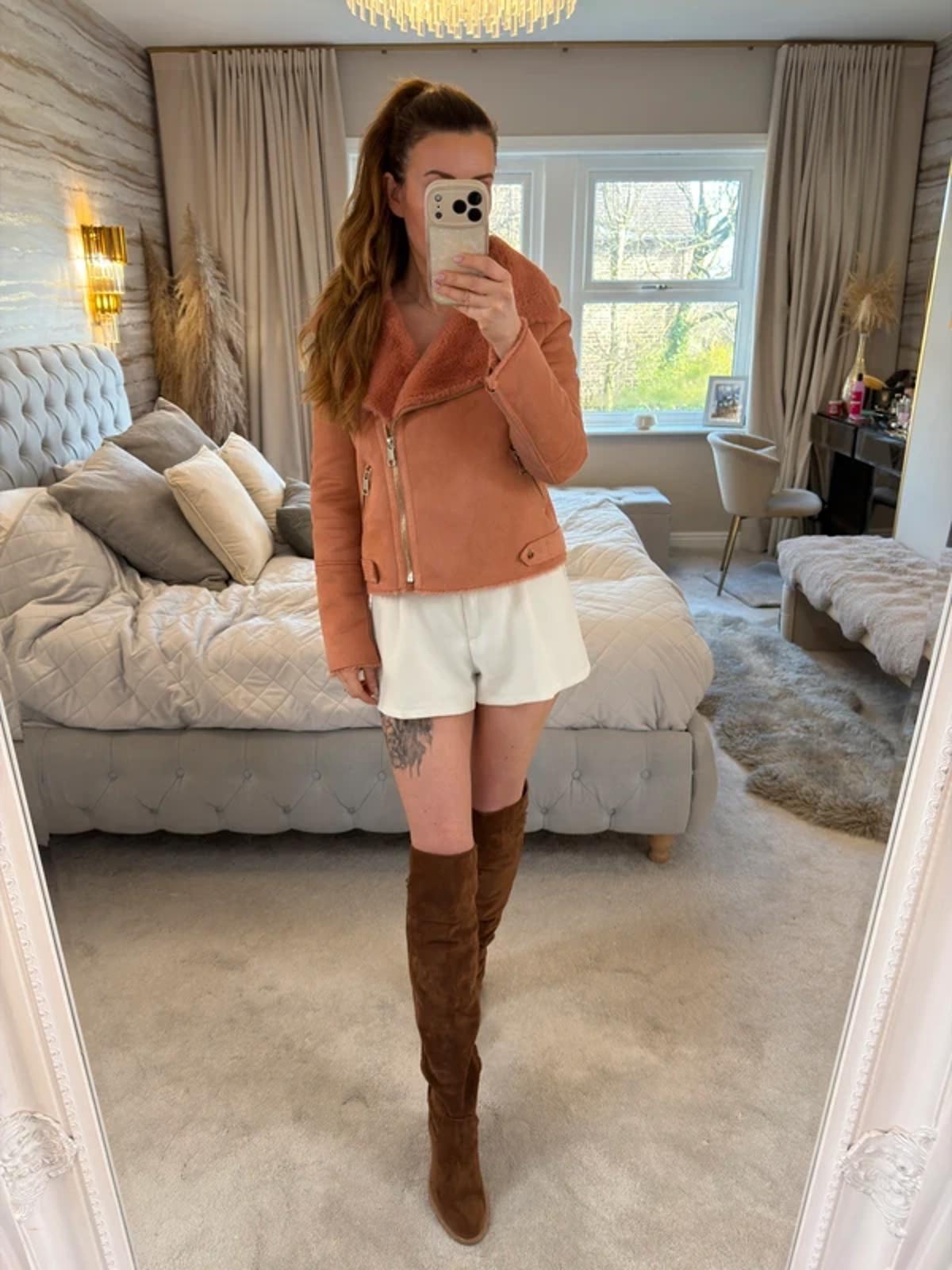 River Island Pink Faux Fur & Suede Biker Jacket 10