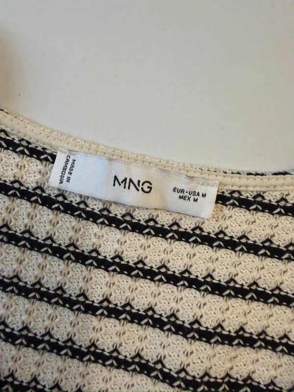 Mango Black & Cream Stripe Crochet Knitted Co Ord Set M/L