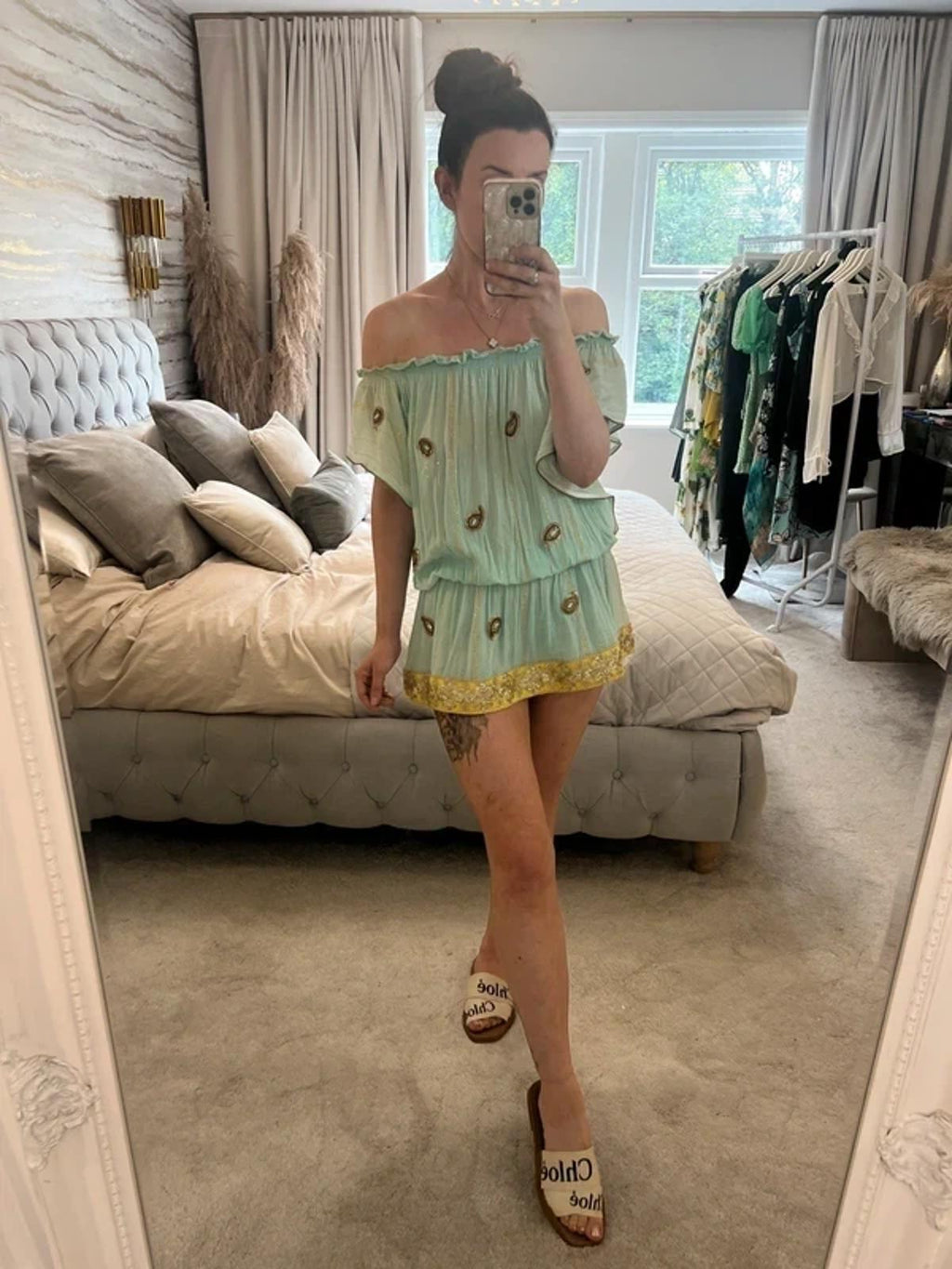 Miss June Mint Green Embellished Kaftan One Size