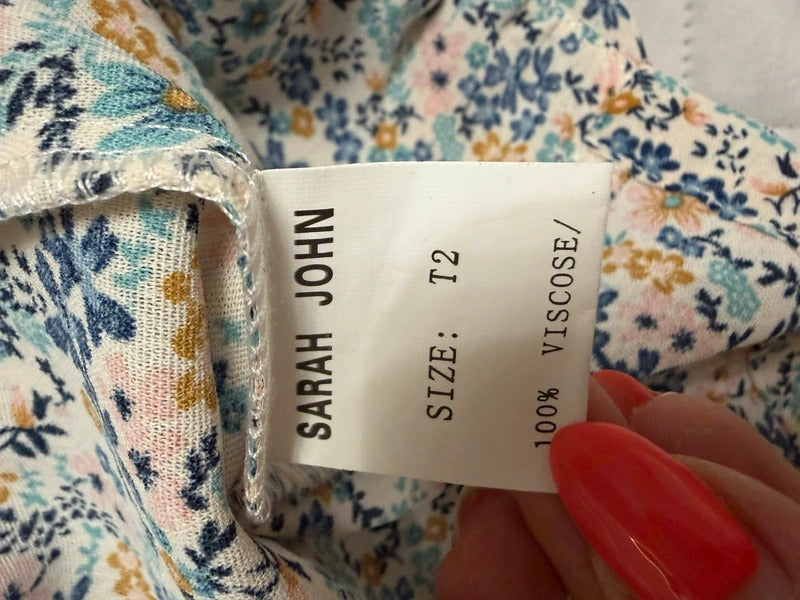 Sarah John Floral Plunge Blouse Size Medium
