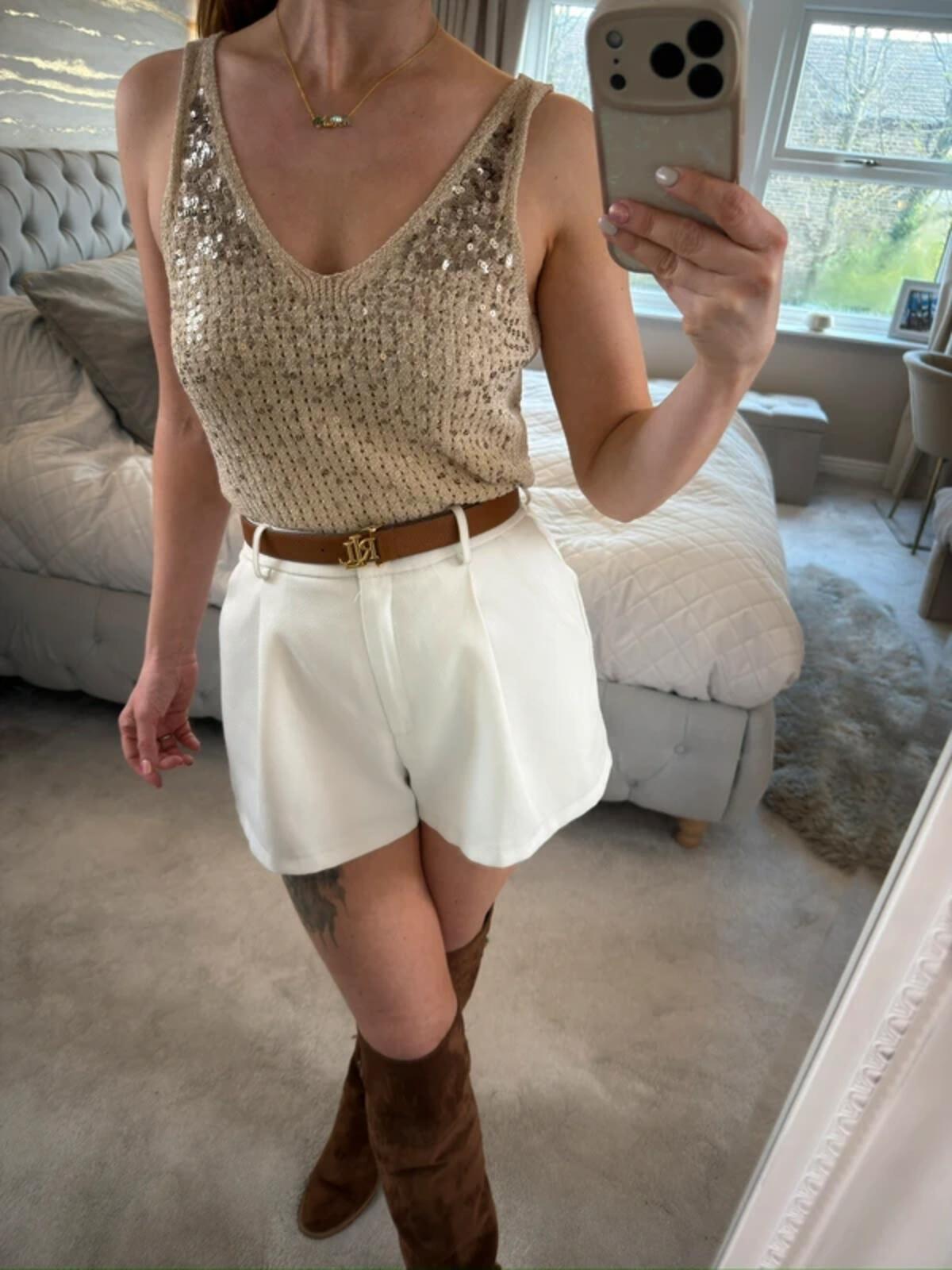 River Island Gold Metallic Sequin Knitted Top 12