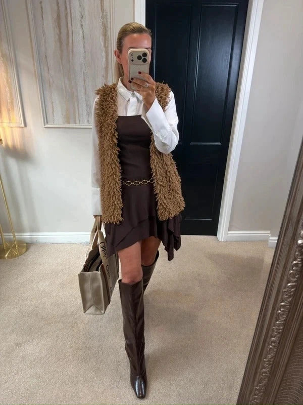 Zara Brown Asymmetrical Dress Small