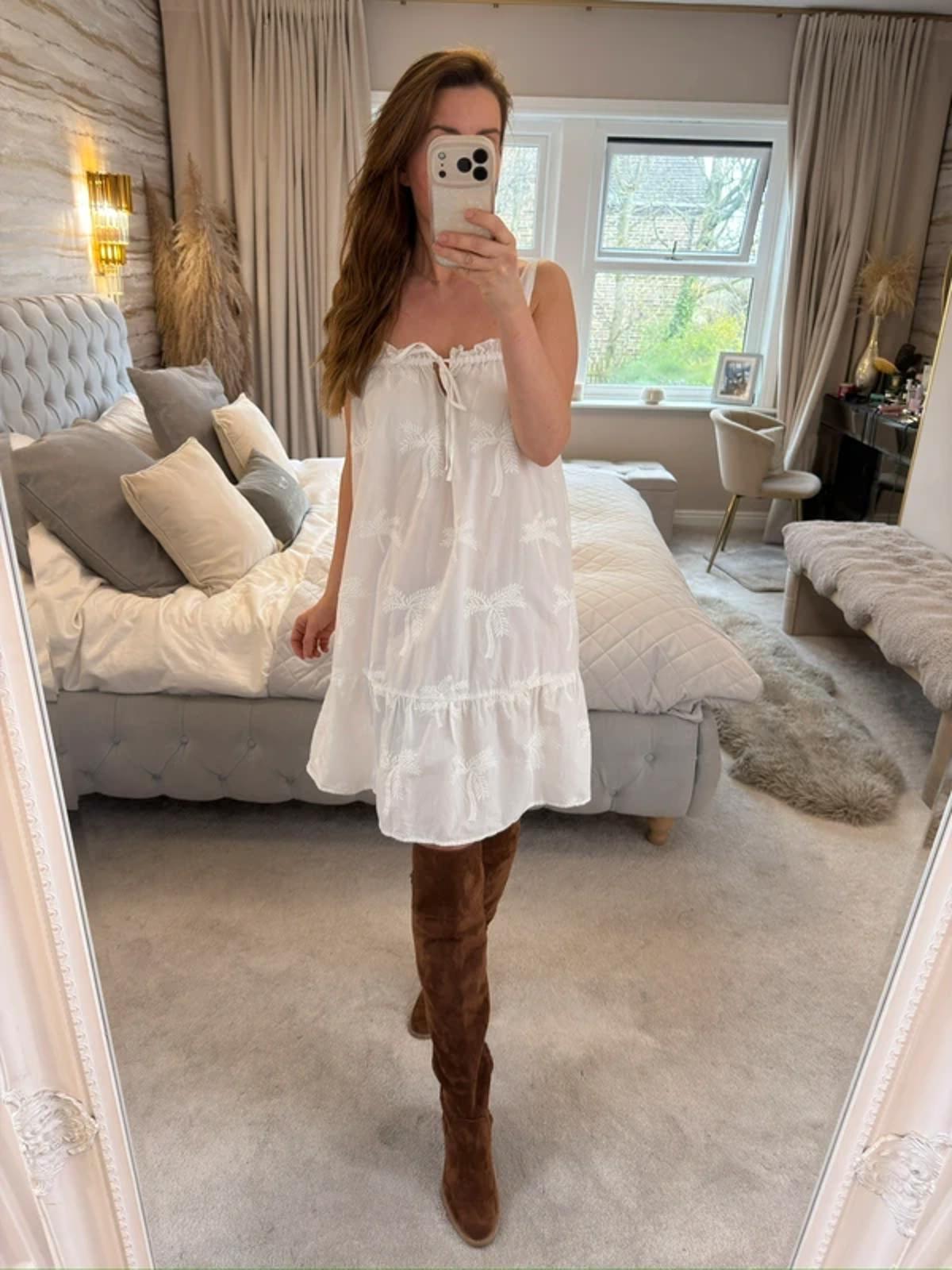 Next White Embroidered Boho Swing Dress 12
