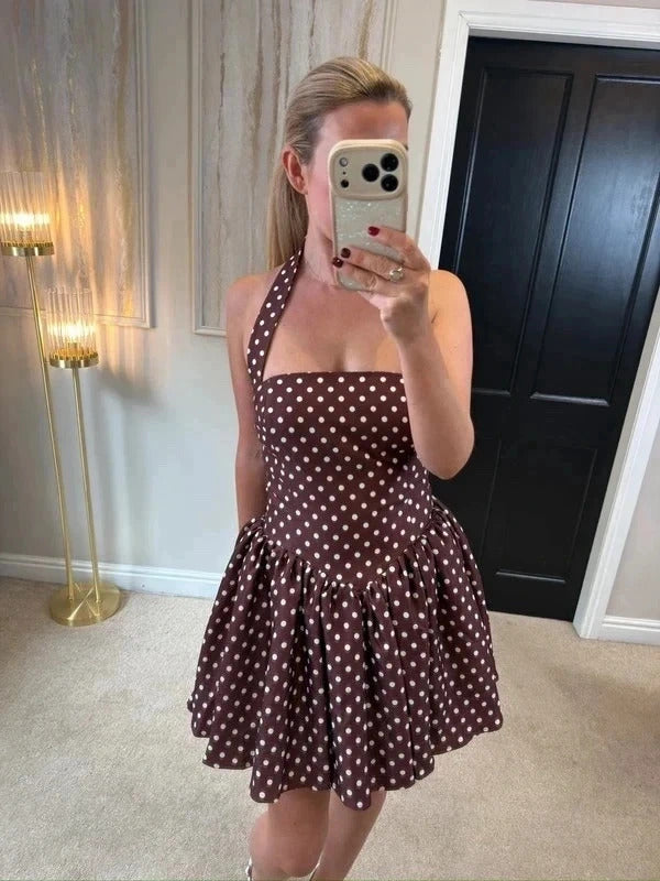 Runaway The Label Brown Polka Dot Mini Dress Large