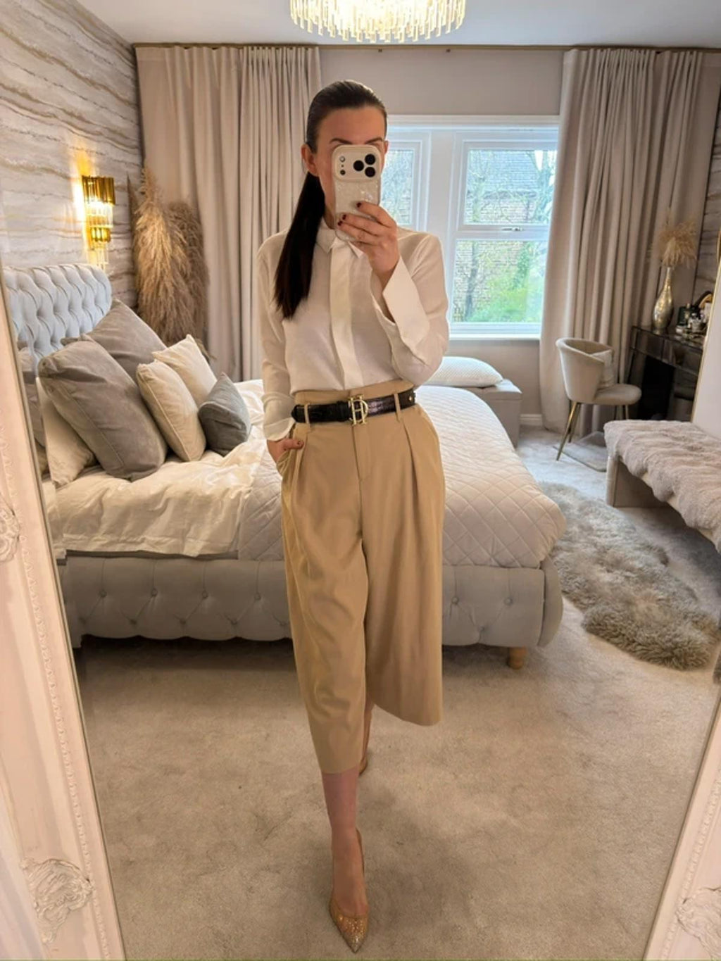 River Island Beige Cropped Wide Leg Trouser 14