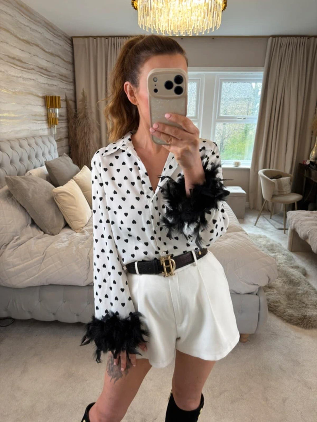 River Island White & Black Love Heart Feather Shirt 8