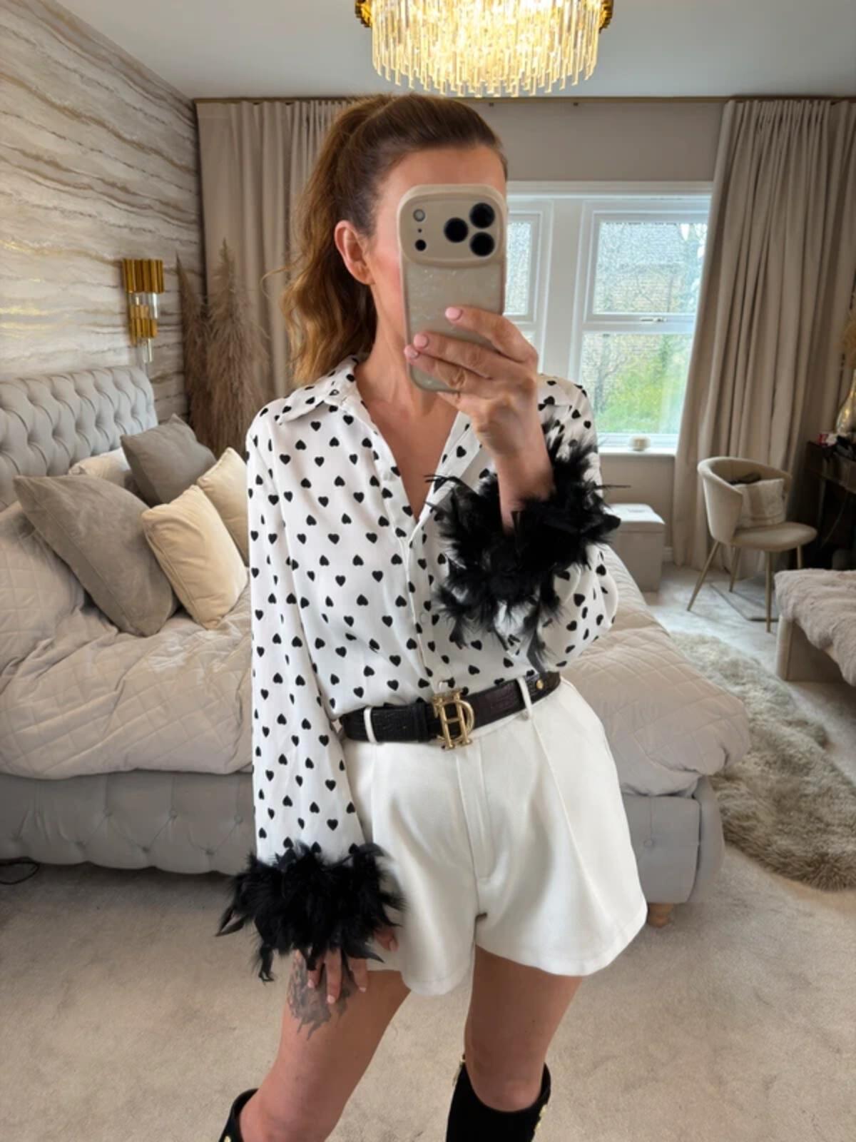 River Island White & Black Love Heart Feather Shirt 8