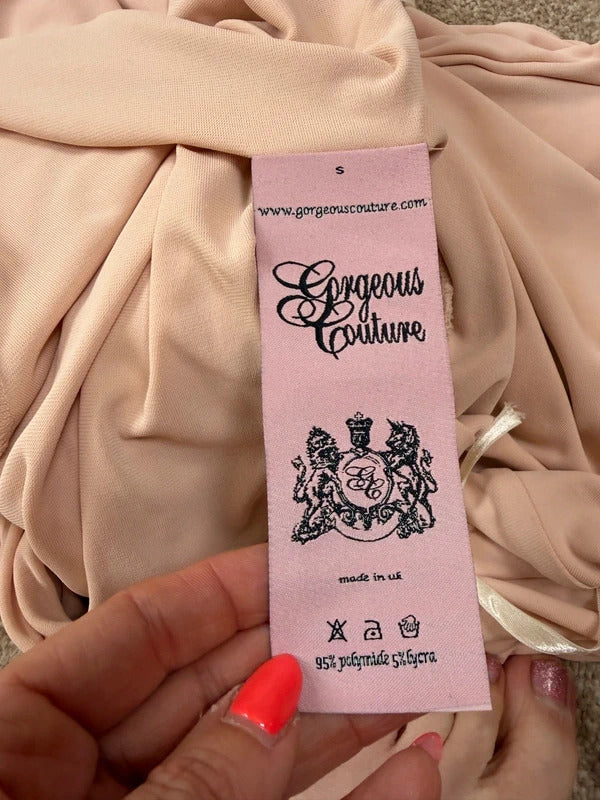 Gorgeous Couture Light Pink / Nude Plunge Dress Small