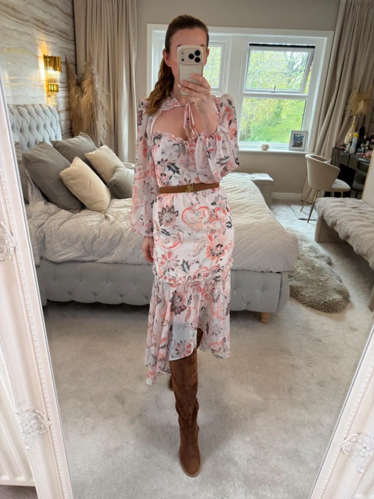 River Island Boho Tie Front Dip Hem Dress 8