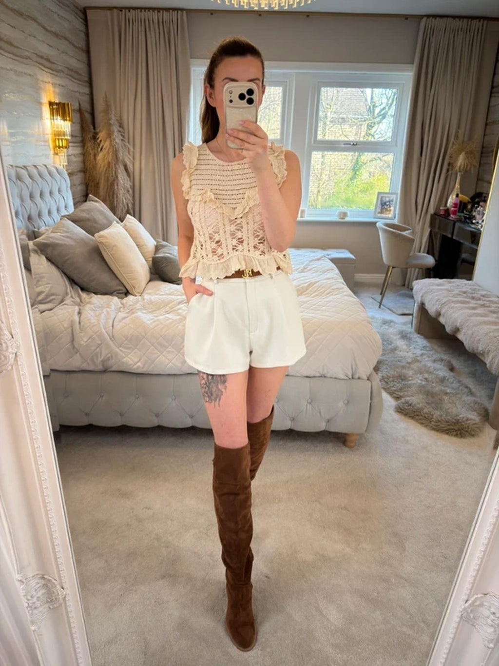 Zara Cream Crochet Lace Boho Top Medium