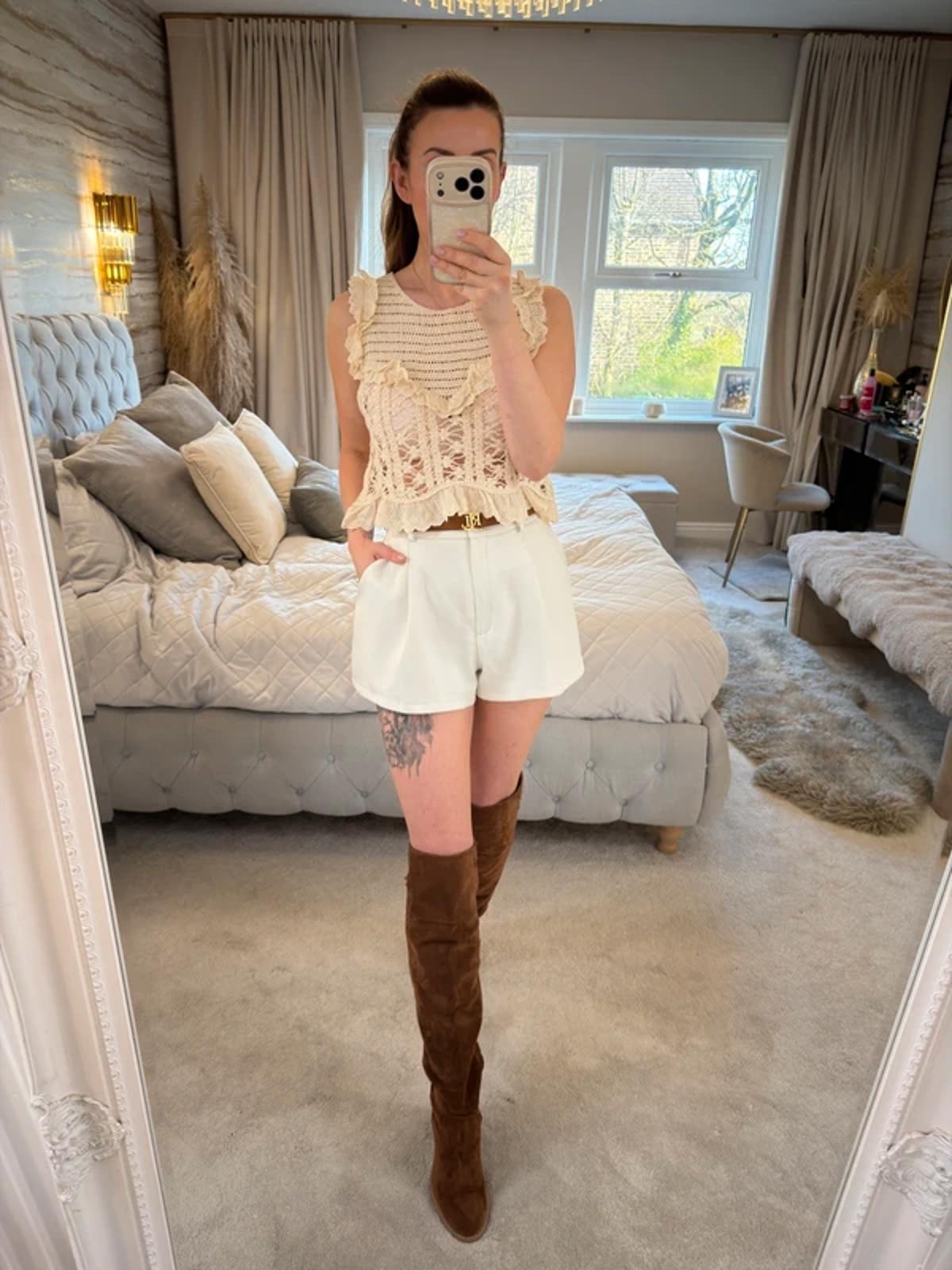 Zara Cream Crochet Lace Boho Top Medium
