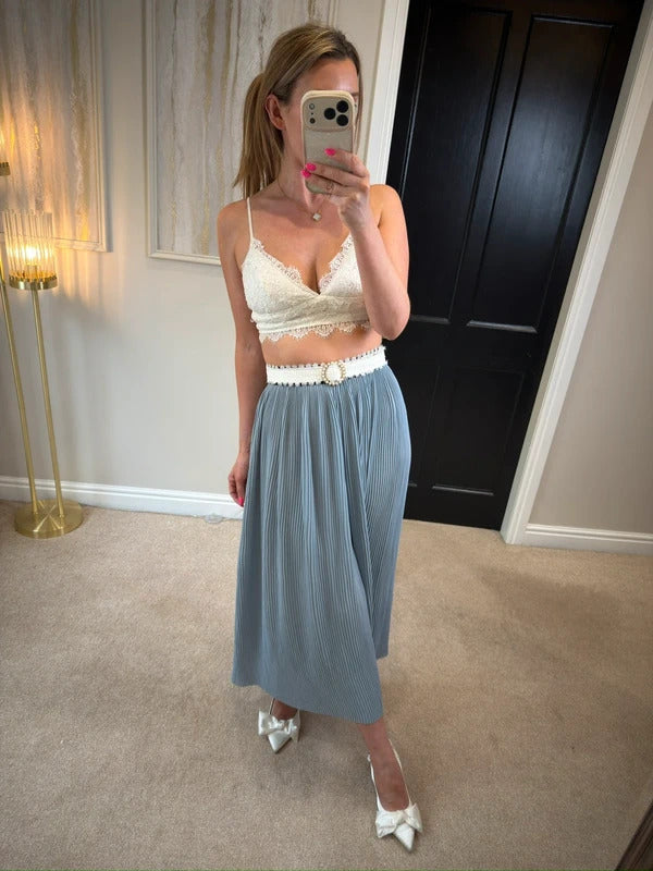 Zara Dusky Blue Pleated Culottes Medium