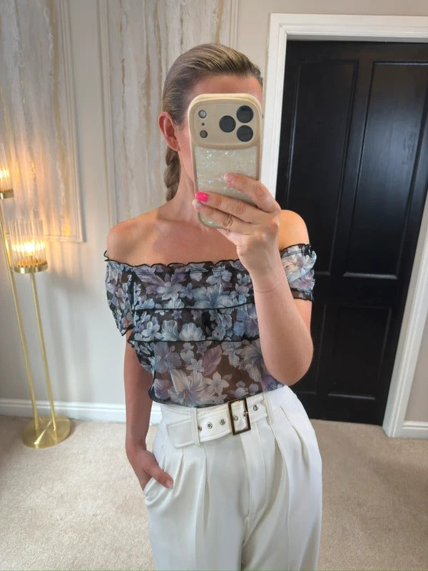 Y2K Sheer Floral Long Blouse Small