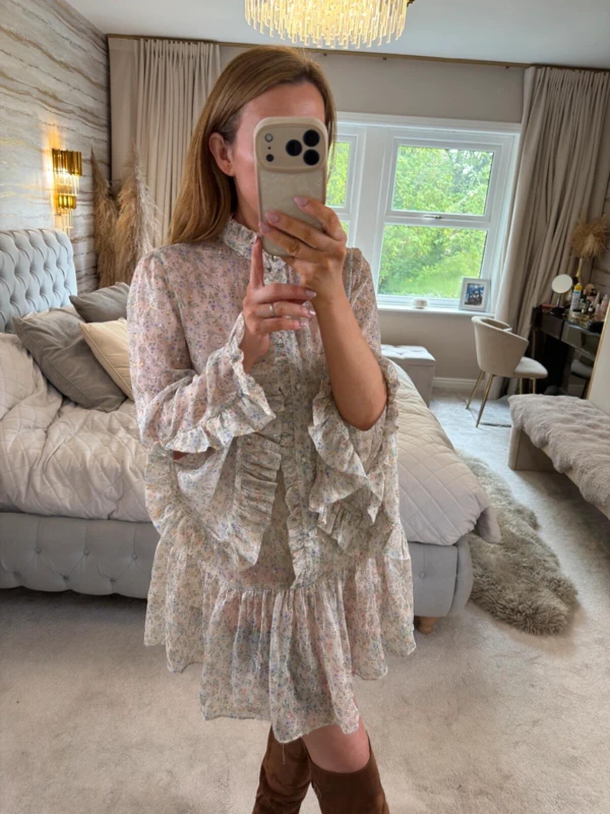 River Island Multicoloured Sheer Boho Frill Dress 10
