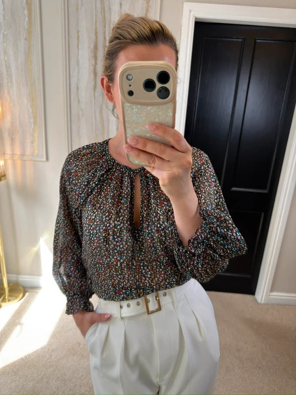 Oliver Bonas Black Multicoloured Floral Sheer Blouse 10
