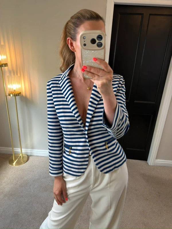 Donatella Firenze Navy & White Stripe Nautical Blazer Small