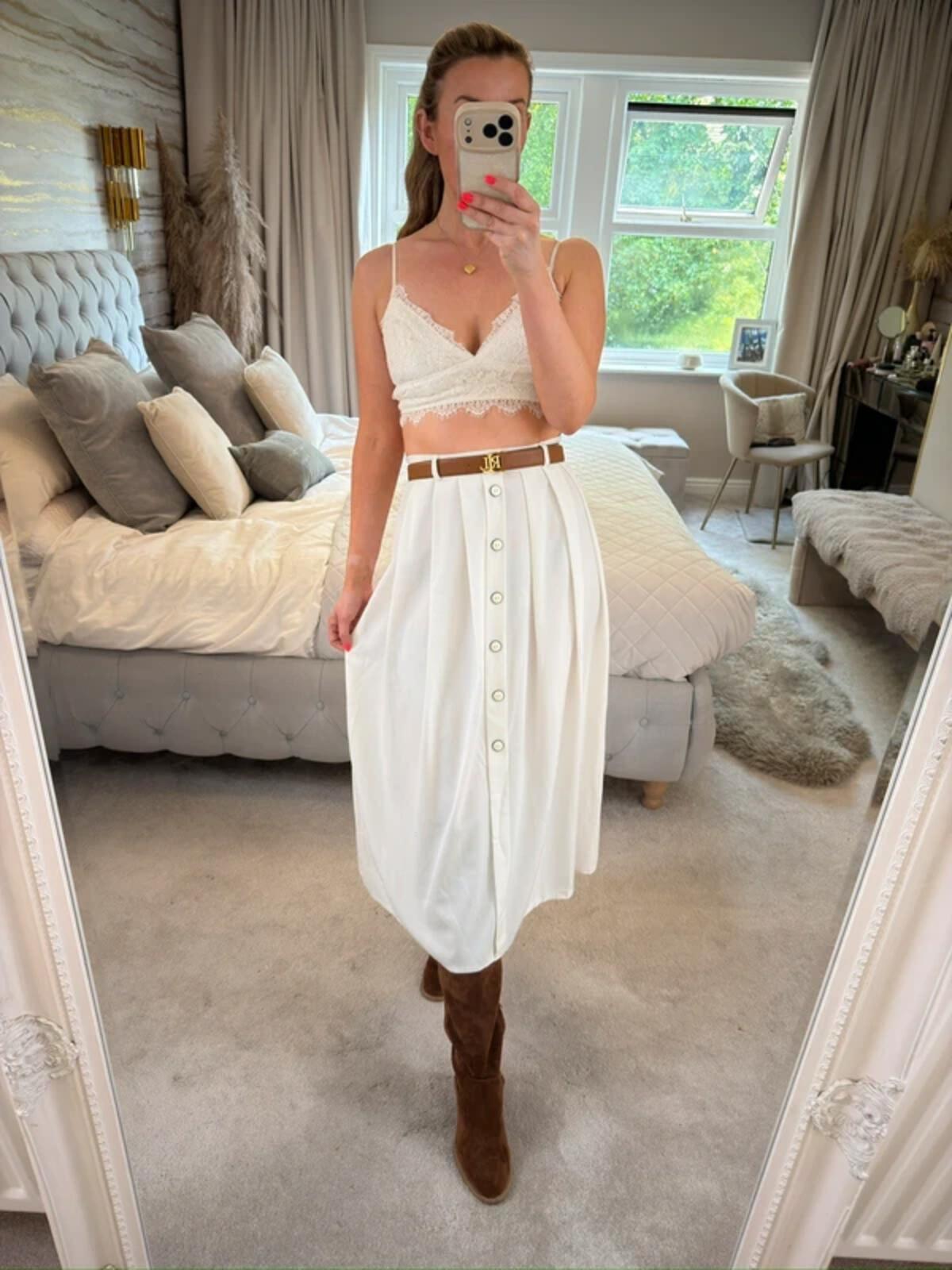 Vintage C&A White Midi Skirt Small
