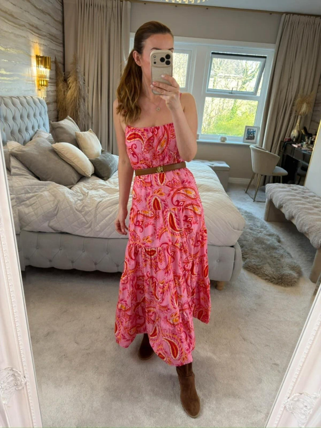 ⭐ Next Pink & Yellow Paisley Midi Dress Petite 10