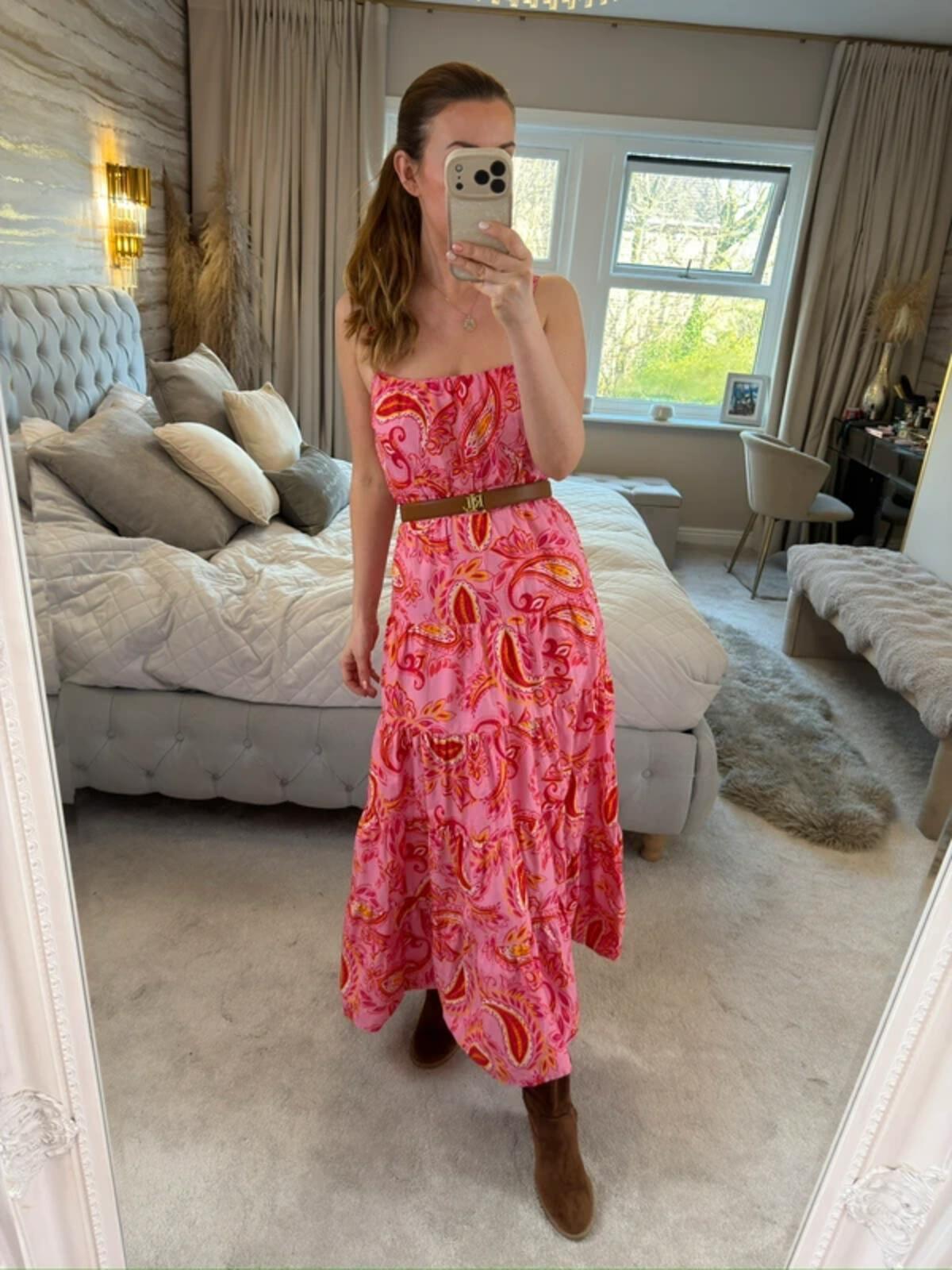 ⭐ Next Pink & Yellow Paisley Midi Dress Petite 10
