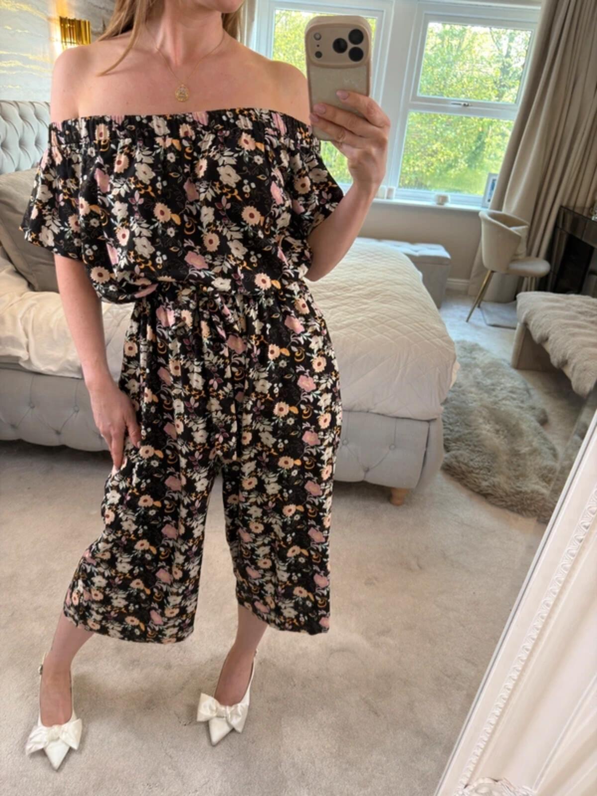 Joe Browns Black Floral Off The Shoulder Cropped Jumpsuit 12