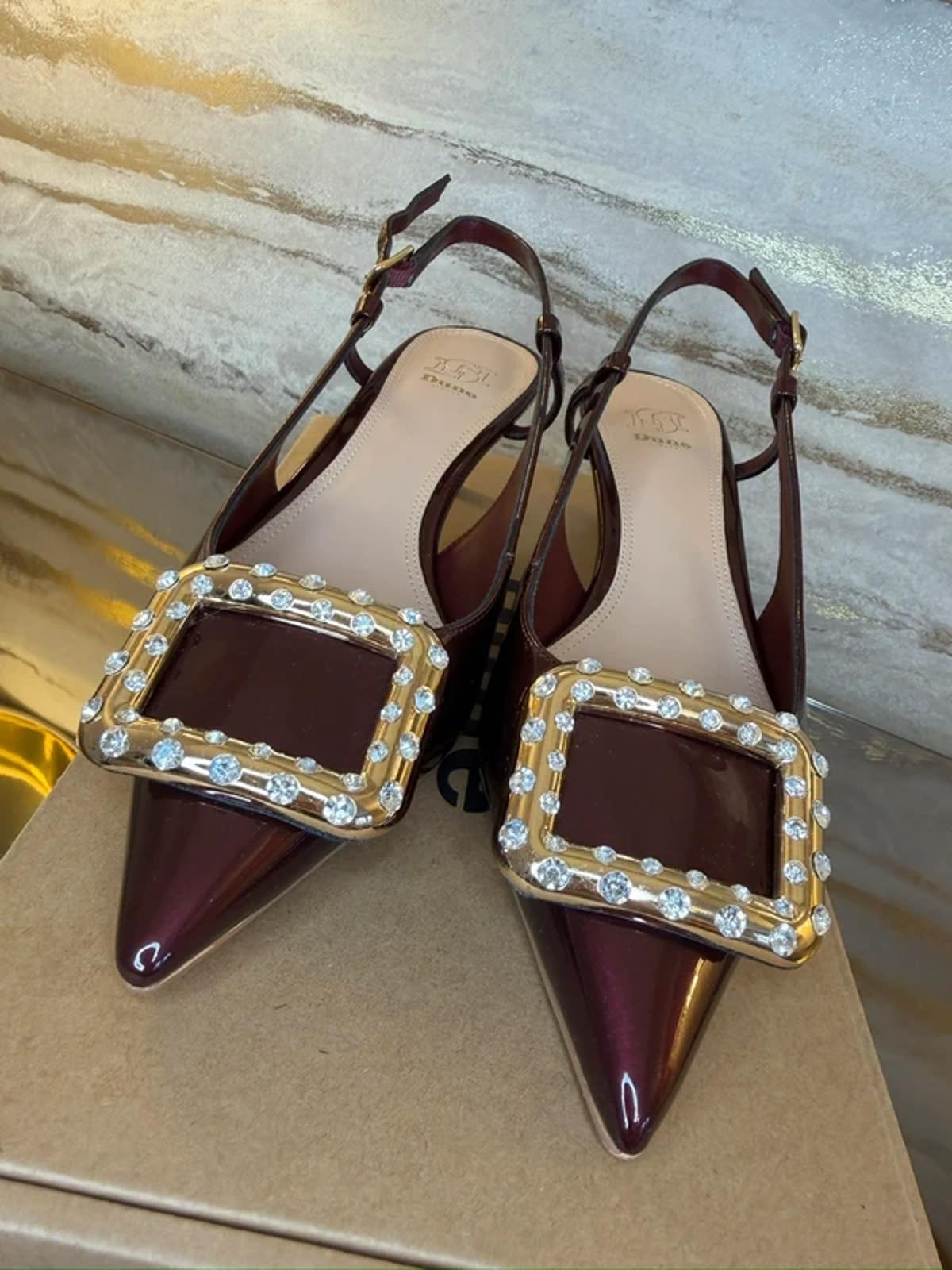 Dune Burgundy Patent Diamanté Heels 4