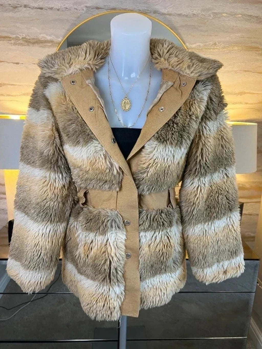 Vintage Brown Faux Fur Coat 10/12 🌸