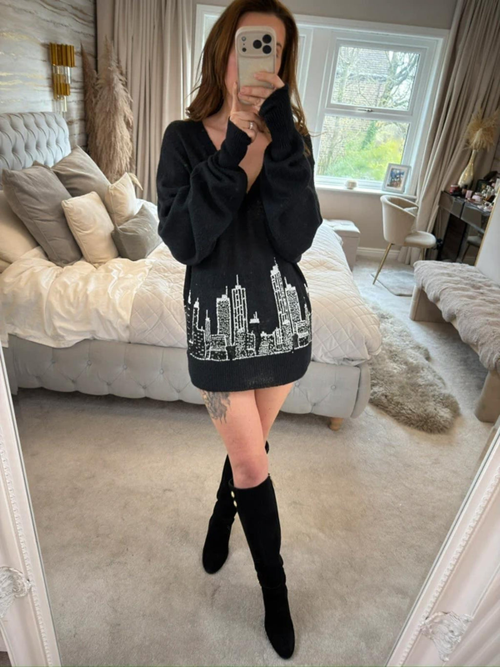 Wildfox Couture Black Oversized Sequin City Skyline Knit XS