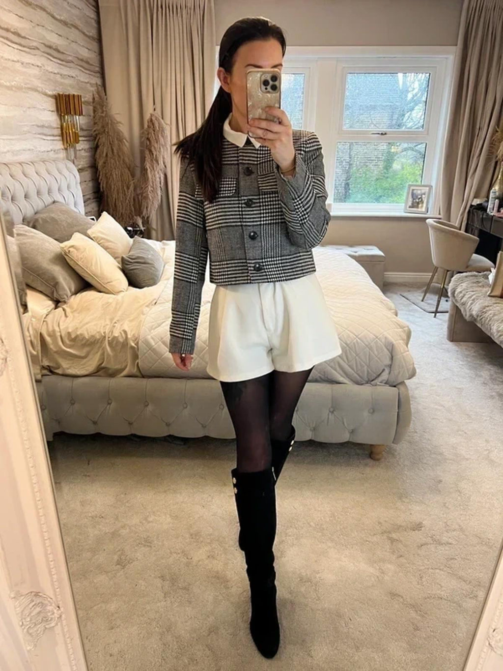 BNWT Black & White Dogtooth Cropped Blazer 16