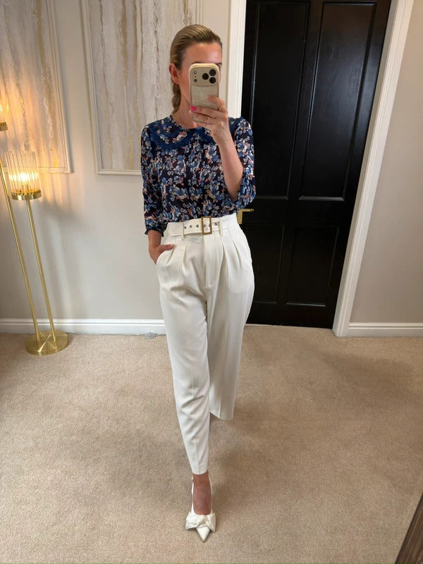 River Island Semi Sheer Blue Floral Lace Collared Blouse 12