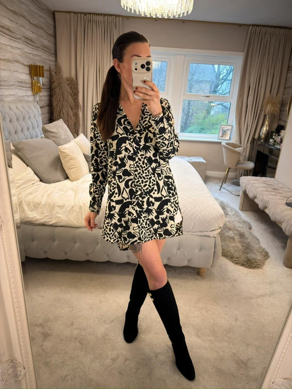 Monki Cream & Black Oversized Shirt XS