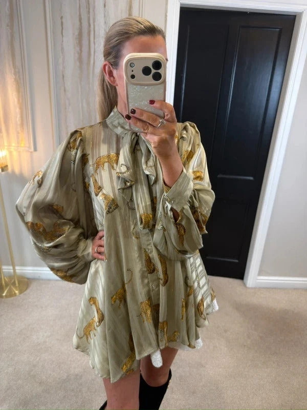 NB Avenue Animal Print Pussybow Blouse Tunic One Size