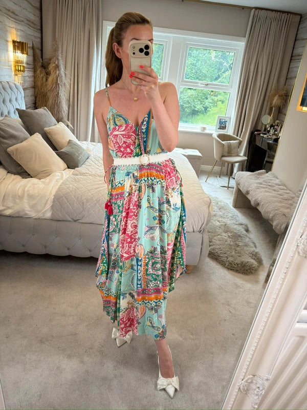 Monsoon Multicoloured Paisley Midi Dress Medium