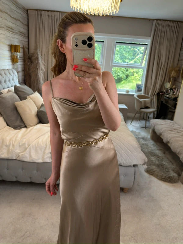 Vintage Monsoon Gold Silk Beaded Dress 10